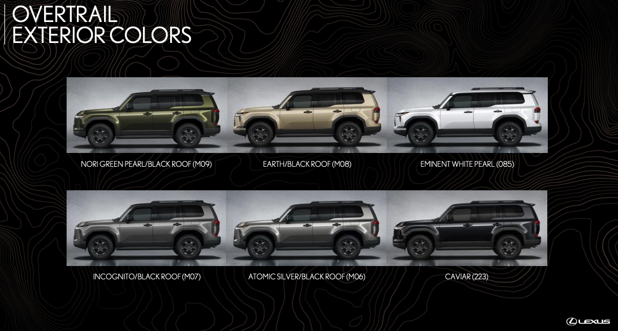 Lexus GX 550 Overtrail color options.